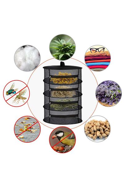 FABYAN Black 4 Layer Zippered Fruit Vegetable Drying Net Foldable Natural Drying Basket