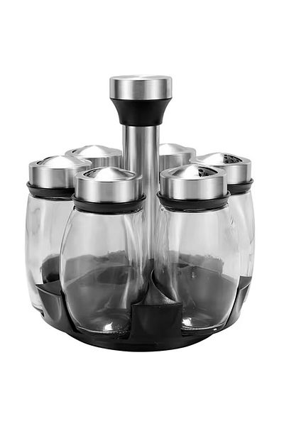 Aptel Set of 6 spice containers, rotating, steel/glass, 120 ml