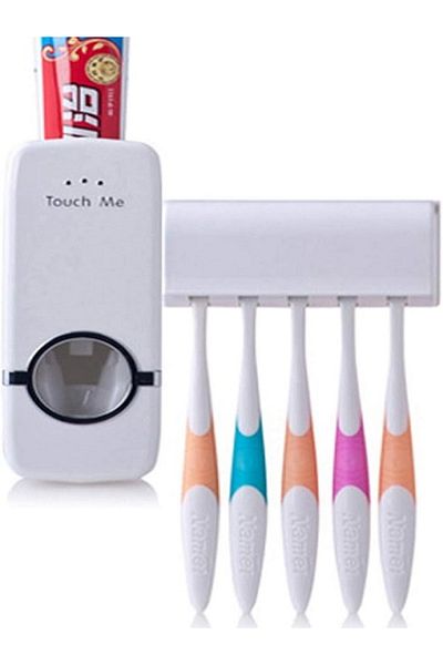 Generic ABS Plastic Toothbrush Holder, Universal Wall Mounted Toothbrush Organizer with Toothpaste Dispenser