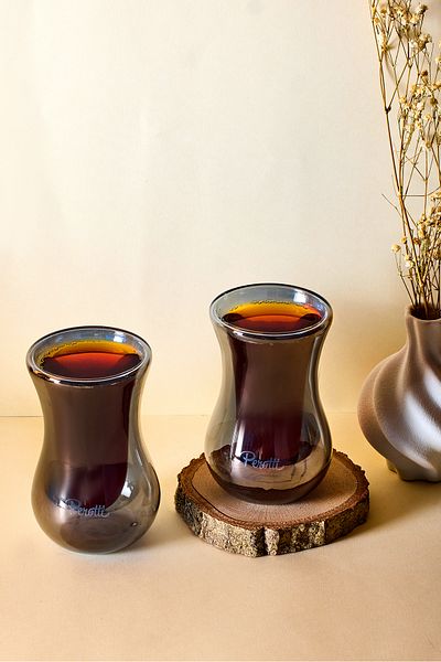 Perotti Smoked 2-Piece Heat Resistant Double Walled Glass Tea Cup 150 ml