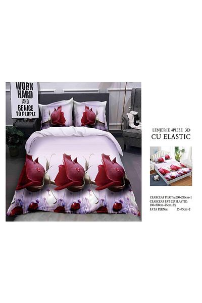 CHIRASO CHIRASO 3D Bedding Set, 4 pieces, ELASTIC Sheet 180x200+25cm, Duvet Cover 200x230cm, 2 Pillowcases