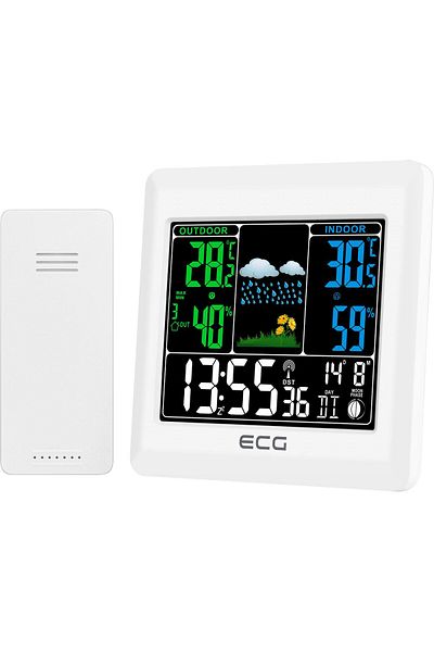 ECG Indoor-outdoor weather station MS 300 White, wireless external sensor, color LCD, clock, alarm