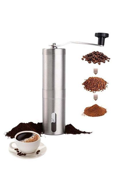 COOYA Portable Manual Coffee Grinder, Conical Burr Mill Brushed Stainless Steel