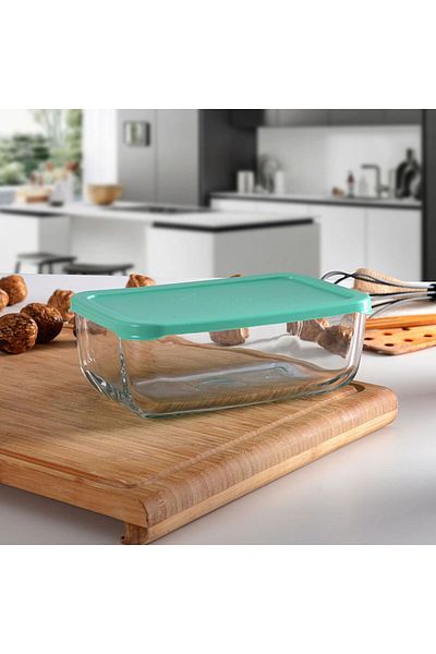 Paşabahçe Snow Box Storage Container - Transparent / Green - 1.2 Lt