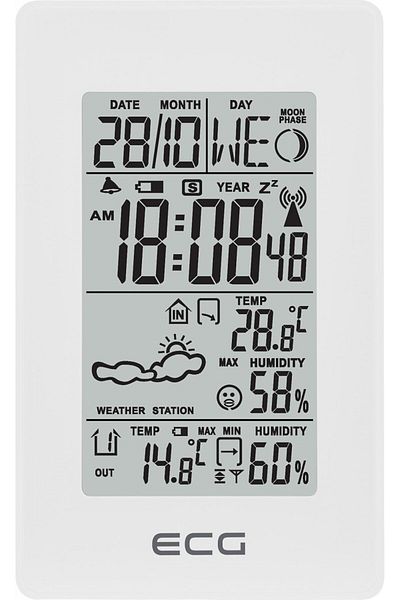 ECG Indoor-outdoor weather station MS 100 White, wireless external sensor, LCD, clock, alarm