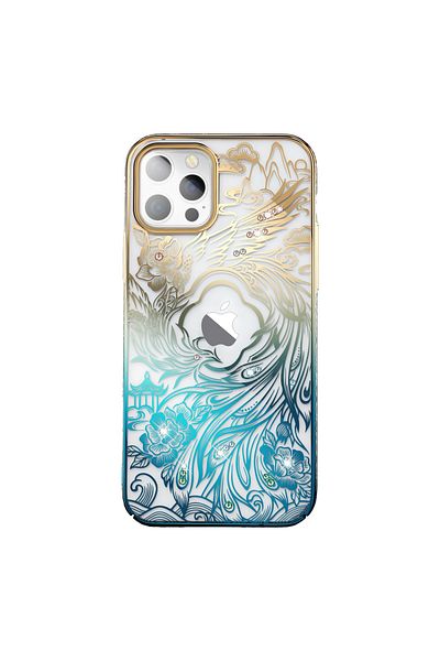 Hurtel Carcasă de lux pentru iPhone 14 cu cristale Phoenix Series, auriu și albastru