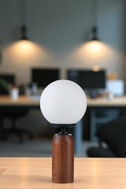 Lumexx Lole Walnut White Glass Table Lamp