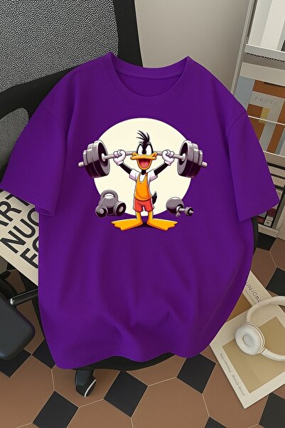 SOHR Unisex Erkek/Kadın Gym Donald Duck Sporcu Renkli Baskılı Oversize Pamukl...