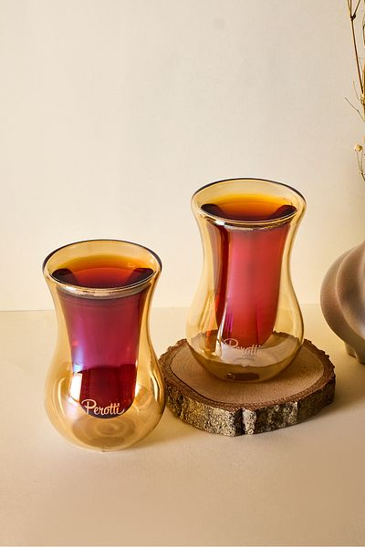 Perotti Amber 2-Piece Heat Resistant Double Wall Glass Tea Cup 150 ml