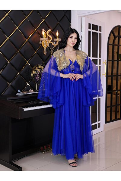 Limas lingerie Altın Taş İşlemeli Özel Tasarım 2 Parçalı uzun sabahlık