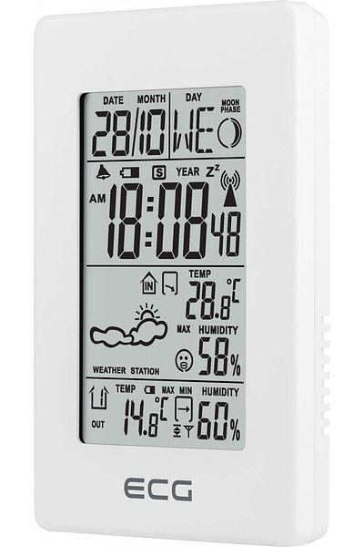 ECG Indoor-outdoor weather station MS 100 White, wireless external sensor, LCD, clock, alarm