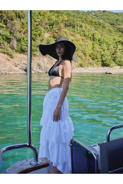 Juste Fusta maxi din poplin cu șireturi alb