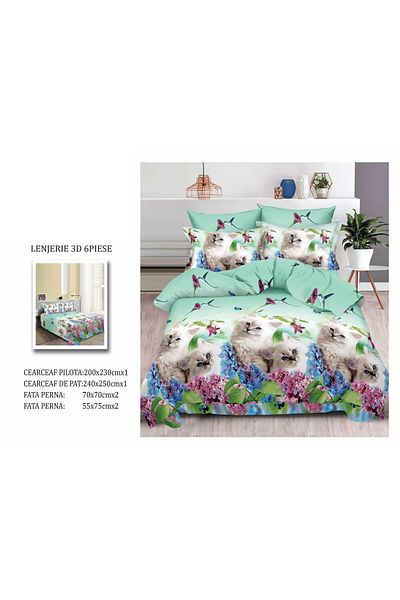CHIRASO CHIRASO 3D Bedding Set, 6 pieces, Classic Sheet 240x250cm, Duvet Cover 200x230cm, 4 Pillowcases