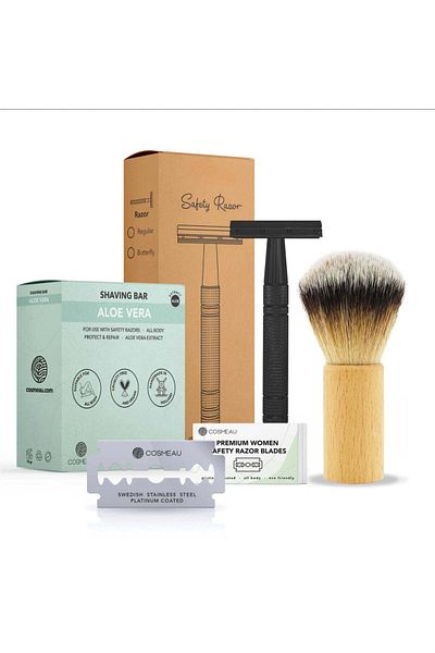 OEM Shaving set with classic safety razor Glossy Black Aluminum with cotton pad, aloe soap