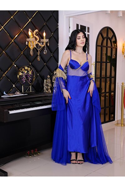 Limas lingerie Altın Taş İşlemeli Özel Tasarım 2 Parçalı uzun sabahlık