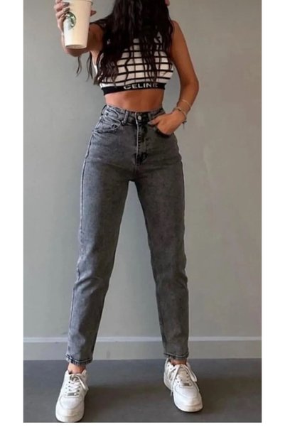 jsshop collection PANTALONI DE Școală mom jeans cu talie înaltă material elastic /y.e.n.i s.e.z.o.n