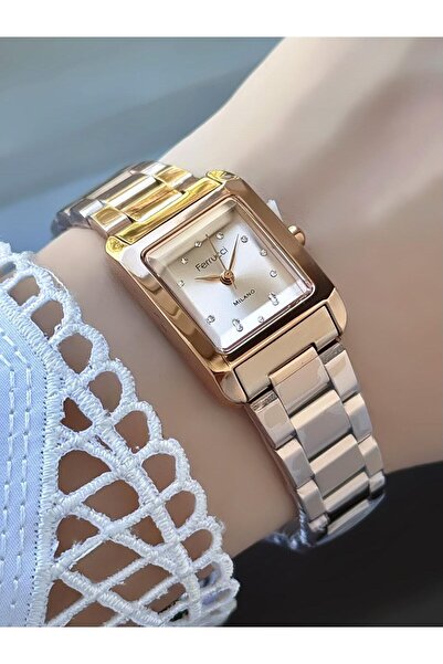 Ferrucci Milano Kadın Kol Saati – Kare Kasa, Taş Detaylı Kadran, Rose Gold Metal Kordon