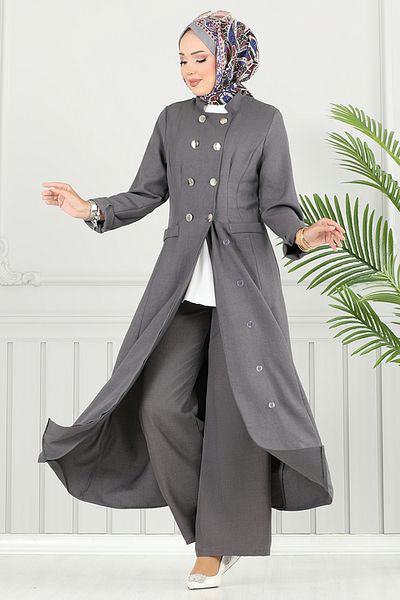 ModaMerve Half Button Detailed Suit 2701Sl890-M Anthracite