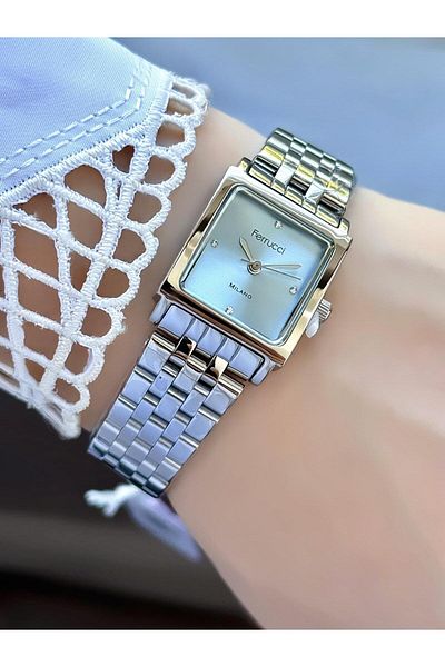 Ferrucci Milano Women's Watch – Dial, Square Case, Silver Color Metal Band, Analog Quartz
