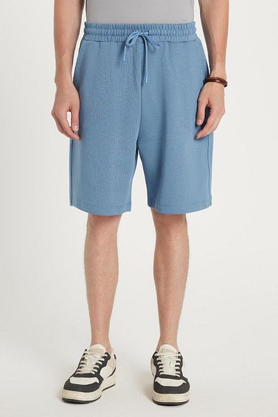 Tudors Men's Relax Fit Relaxed Cut Bermuda Blue Shorts with Side Pockets
