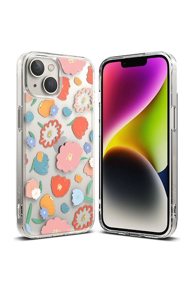 Ringke Carcasă blindată cu ramă de gel pentru iPhone 14 Plus Fusion Design Floral transparentă