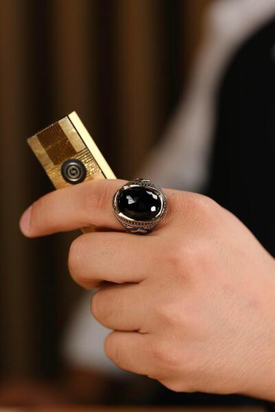 dergah tesbih Cihandar Serisi El İşçiliği Siyah Taşlı 925 Ayar Gümüş Yüzük