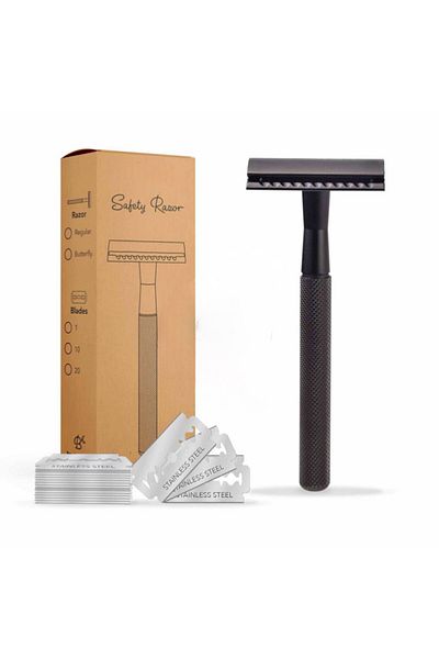 OEM Classic stainless steel safety razor Black and set of 20 blades