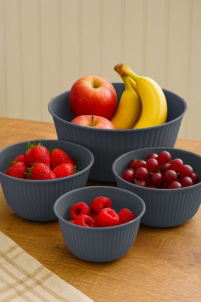 Vienev Set of 4 Mega Size Plastic Mixing and Storage Bowls |   1L, 2L, 3L, 5L Anthracite