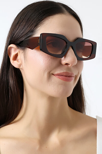 Lozzo Women's Rectangle Brown Uv400 Protection Sunglasses 23046-1 C3