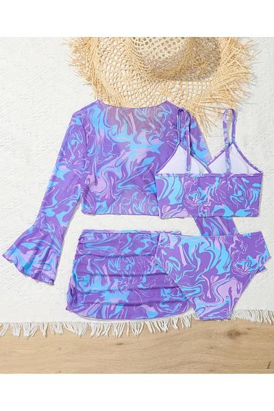 3b kids Swimwear Bikini Suit Skirt Bustier Colorful Purple Color Young Girl Children Beach Clothing