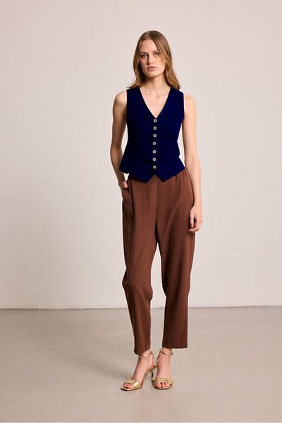 Gusto Linen Vest - Navy Blue