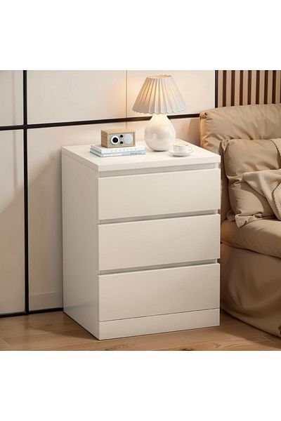 EqiEch Modern 3-Layer Wooden Nightstand with Drawers and Finger-Pull Design (60x41x69 cm)