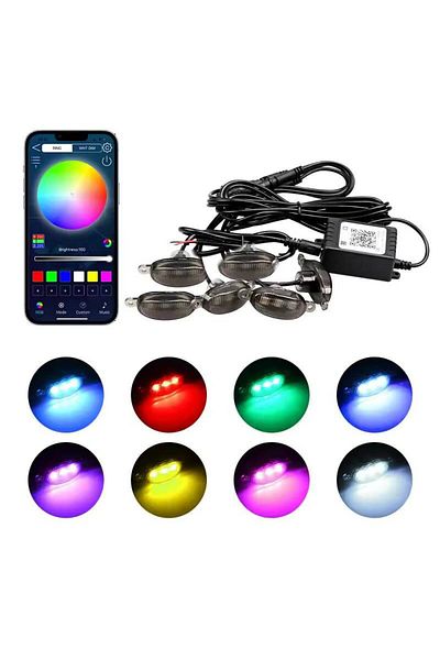 BGRJ Automotive Kit of 6 ambient car lights for the grille, RGB, 12V