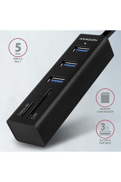Axagon SuperSpeed USB-A Hub and Card Reader | HMA-CR3A