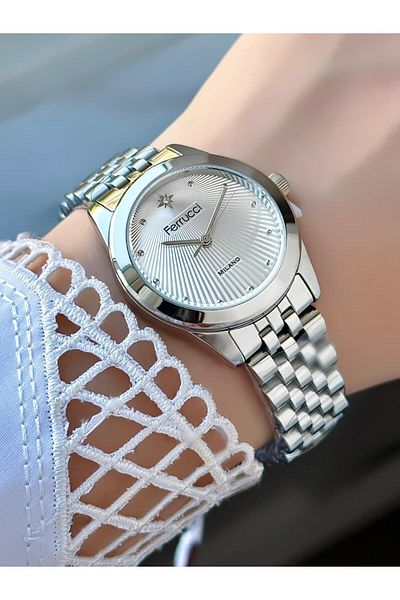 Ferrucci Milano Women's Wristwatch – Star Detailed Dial, Silver Color Metal Cord