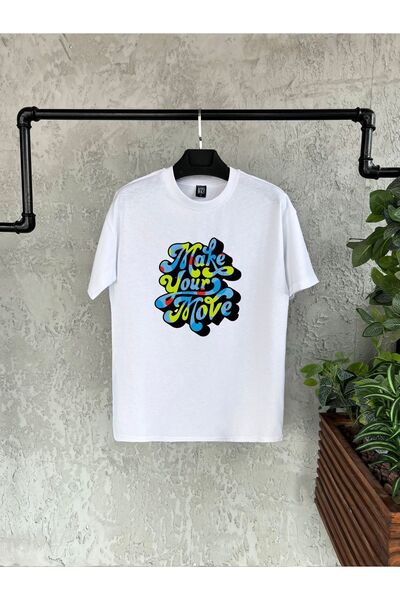 donamod Λευκό ανδρικό μπλουζάκι με στάμπα Make Your Move