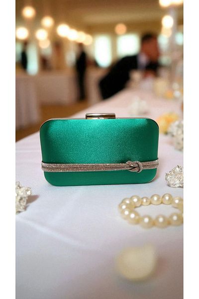 Butik Beyabags Satin Green Stone Evening Bag