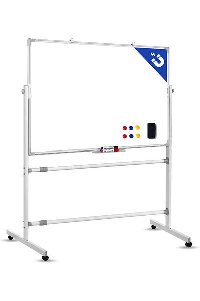 MAAS Whiteboard 90x120cm With Stand, Double Sided Magnetic Whiteboard On Wheels