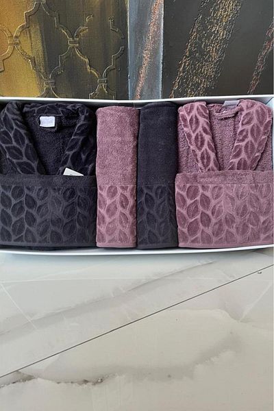 Çeyiz Diyarı Σετ οικογενειακής ρόμπας Hazal 8 τεμαχίων Anthracite Plum