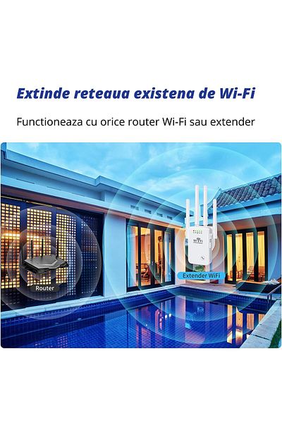 WowStep Wireless Signal Amplifier, WiFi, 4 MIMO Antennas, 2.4 Hz, 300 Mbps, WEP, WPA and WPA2, LAN, White