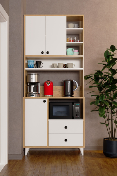 Evdemo Atlas Kahve Köşesi Çok Amaçlı Dolap Beyaz Atlantik Çam