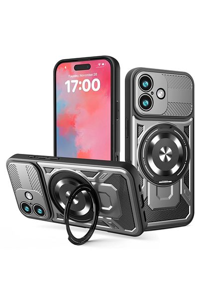 SKYDDAR INNOVATION Case for IPhone 17, RuggedCam, Shockproof magnetic ring, sticker set, Gray