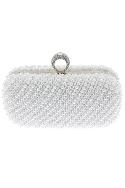 ButicCochet Clutch handbag for women, White with beads, 19x11x6 cm - GND39