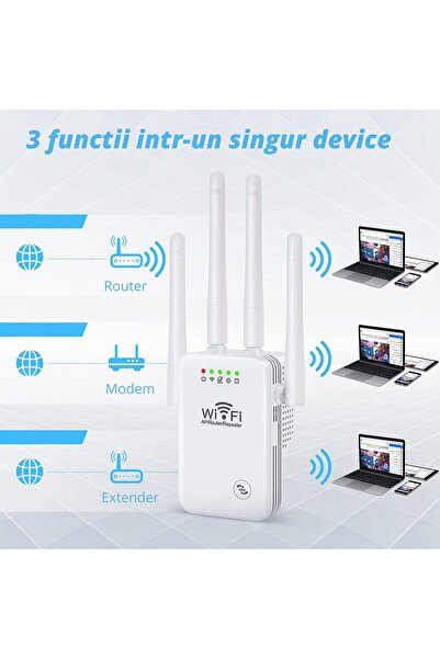 WowStep Amplificator Semnal Wireless, WiFi, 4 Antene MIMO, 2.4 Hz, 300 Mbps, WEP, WPA si WPA2, LAN, Alb
