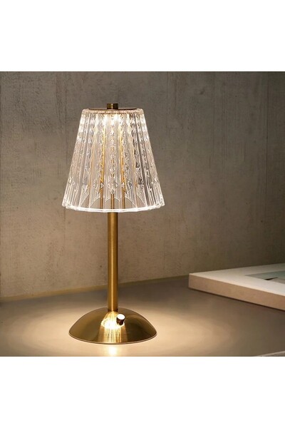 Tescomak Lampa de masa din cristal acrilic, tactila, reincarcabila, trei temperaturi de culoare auriu