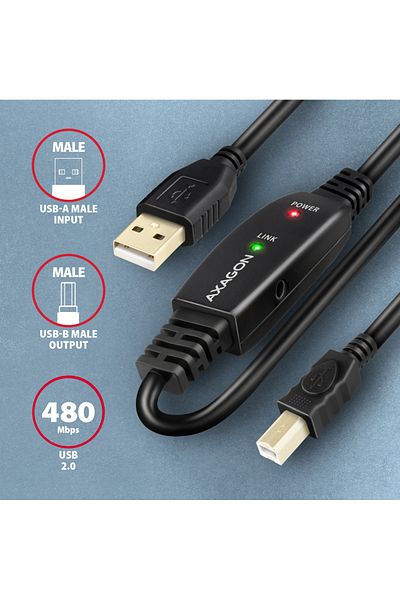 Axagon USB repeater cable, 10 m | ADR-210B | USB Type A - USB Type B