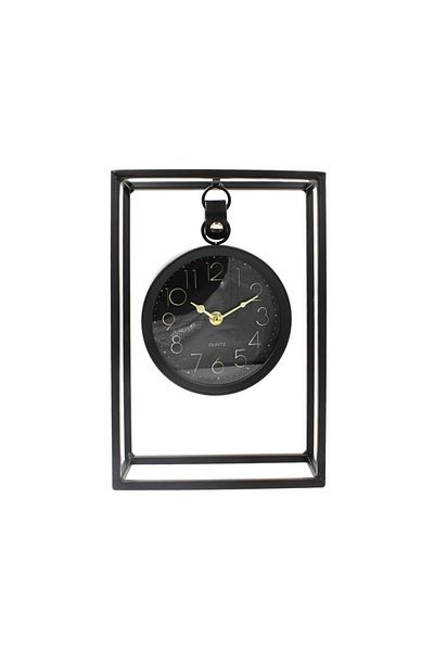 H&S collection table clock, industrial design, black metal, 30x20x8 cm, diameter 15 cm
