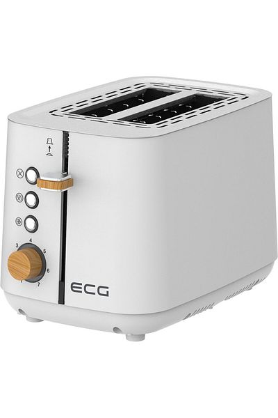ECG ST 2768 Timber White Toaster, 925 W, 2 slices, 7 levels, stainless steel, wooden elements, white