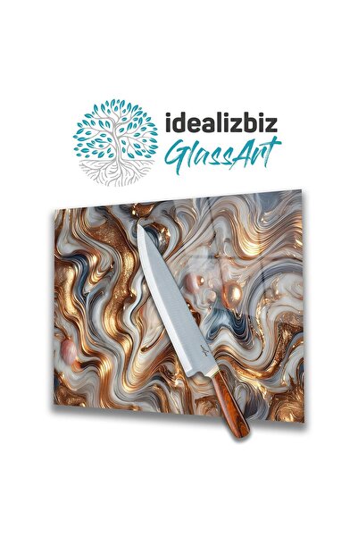 idealizbiz Abstract Glass Cutting Board with Yellow Pearl, Chopping Board, Pr...