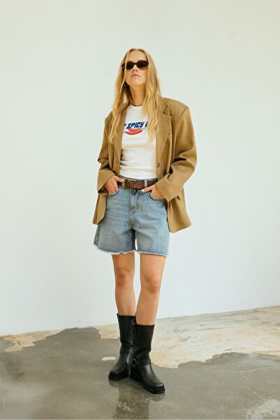 bases. Mavi Bol Kesim Jean Şort